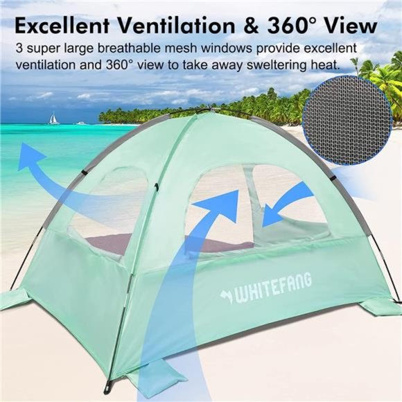 Beach Tent Anti-UV Portable Sun Shade Shelter for 3 Person, Extendable Floor - Picture 4 of 6